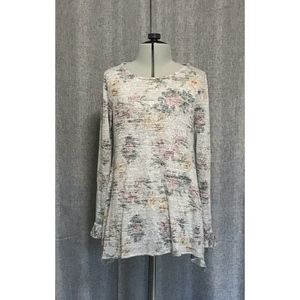 Cupio Tunic Size Women's SMALL Ruffle Sleeve Comfy Gray Large Floral Knit - New